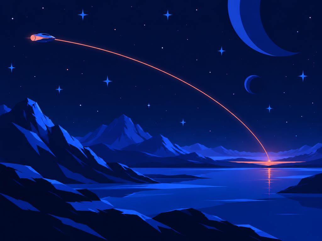 A coral signal tracing an arc into the distance